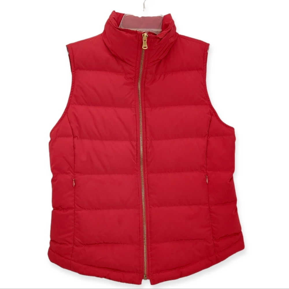 Talbots Women's Petite Red Vest Duck Down Feathers Gold Hardware